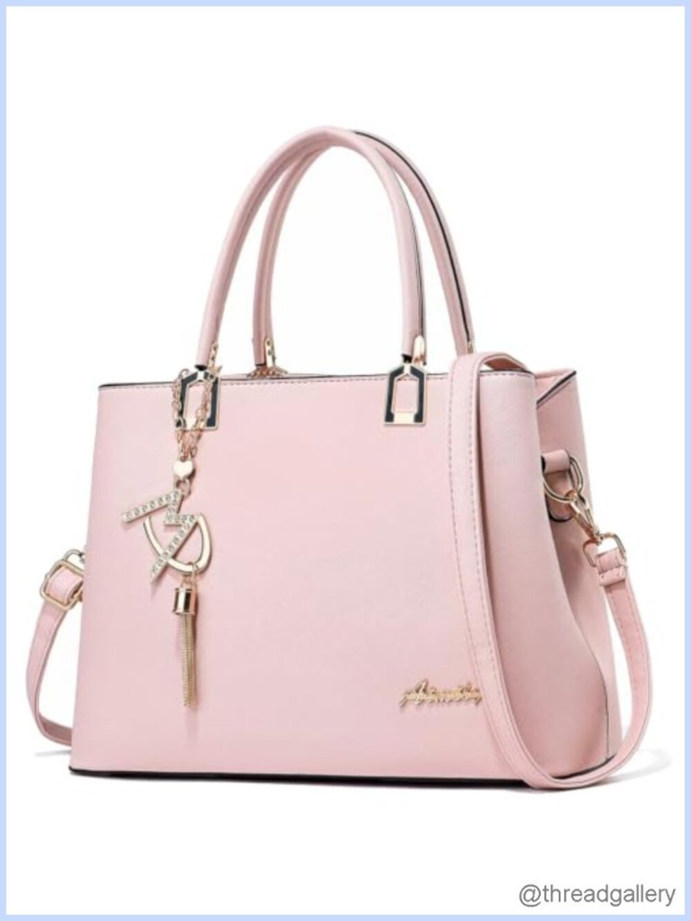 PU Leather Satchel Tote Bag with Removable Shoulder Strap and Tassel Charm
